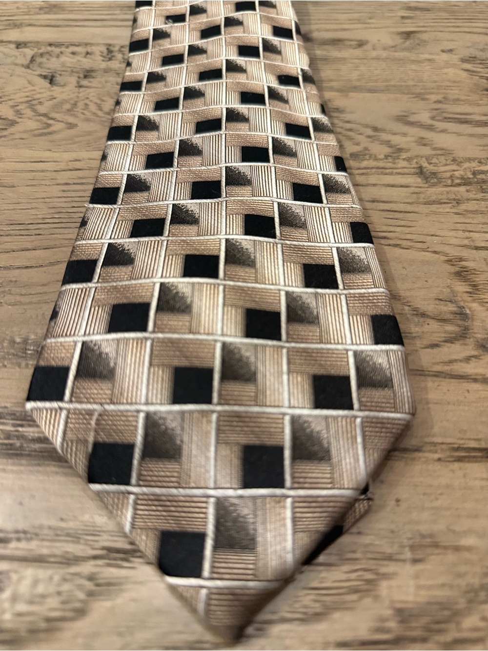 Pierre Cardin Beige and Black Geometric Woven Tie